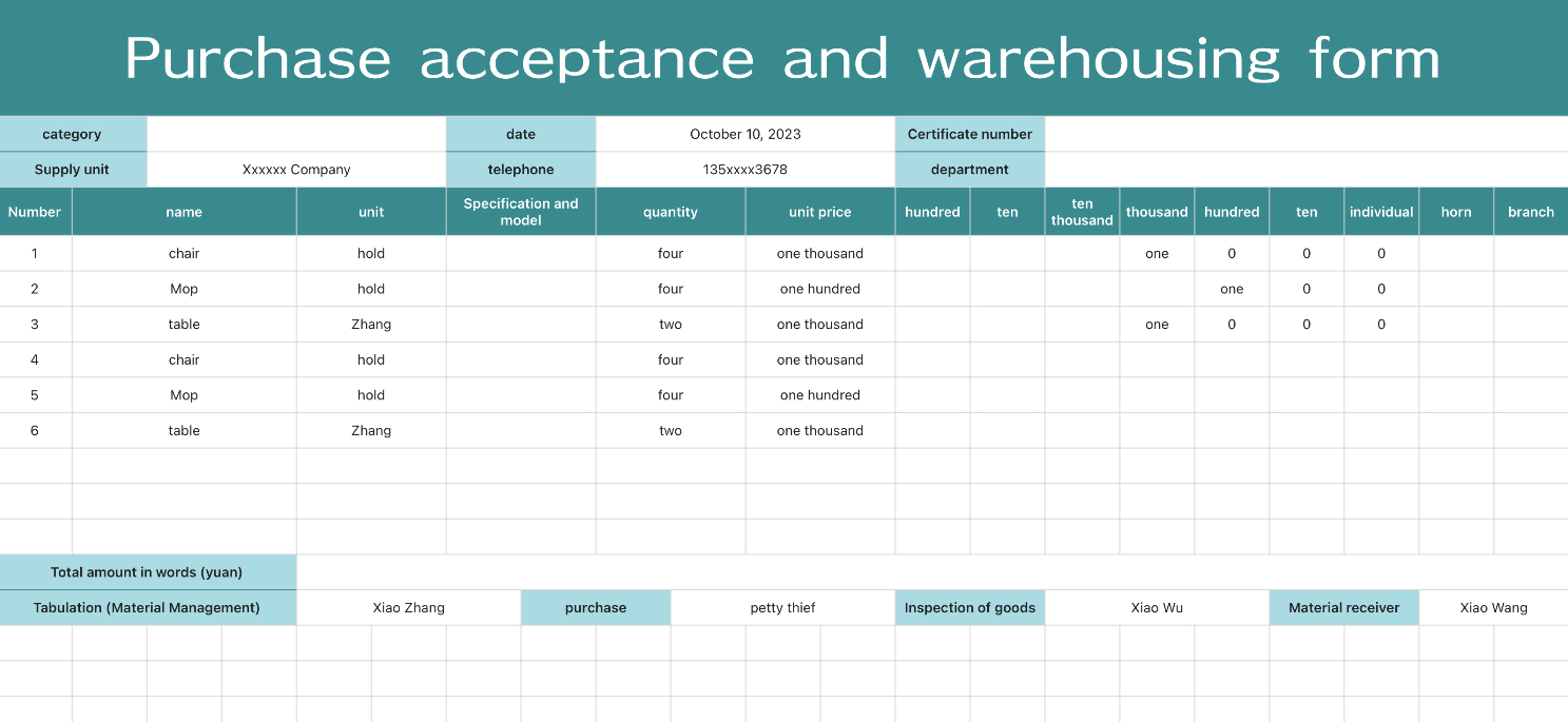 Purchase acceptance warehousing form 1 1
